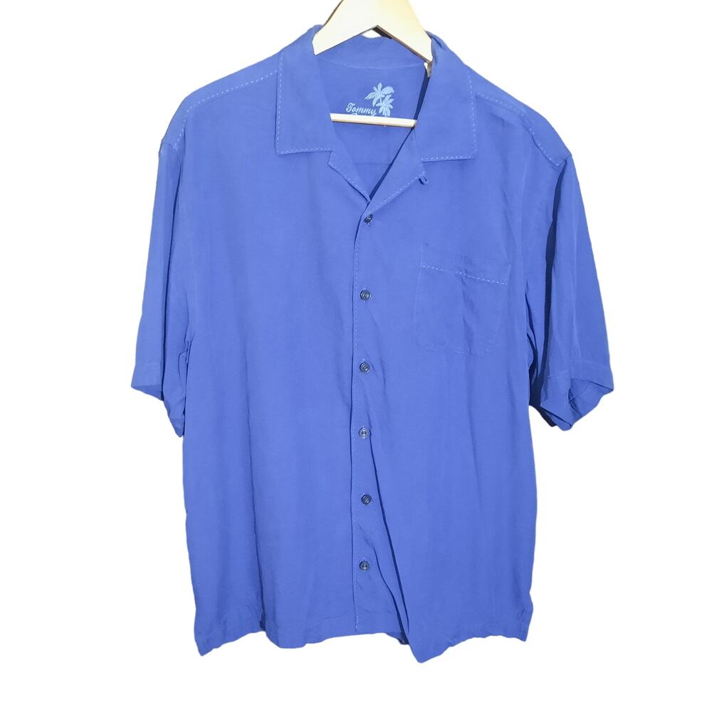 Tommy Bahama Mens 100% Silk Short Sleeve Deep Purple Shirt Size Large